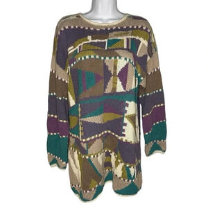 Vintage SEGRETS Sun Prints Hand-Knit Geometric Sweater – Multicolor, Medium